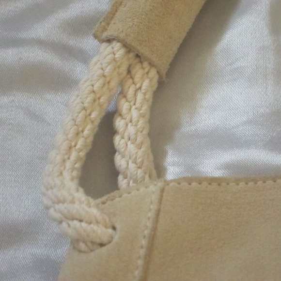 Y2K Furla Italy Ivory Suede & Rope Slouch Purse Handbag w Dust Bag - Picture 5 of 16